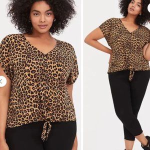 TORRID Leopard Challis Tie Front Midi Dolman Top plus sz 4